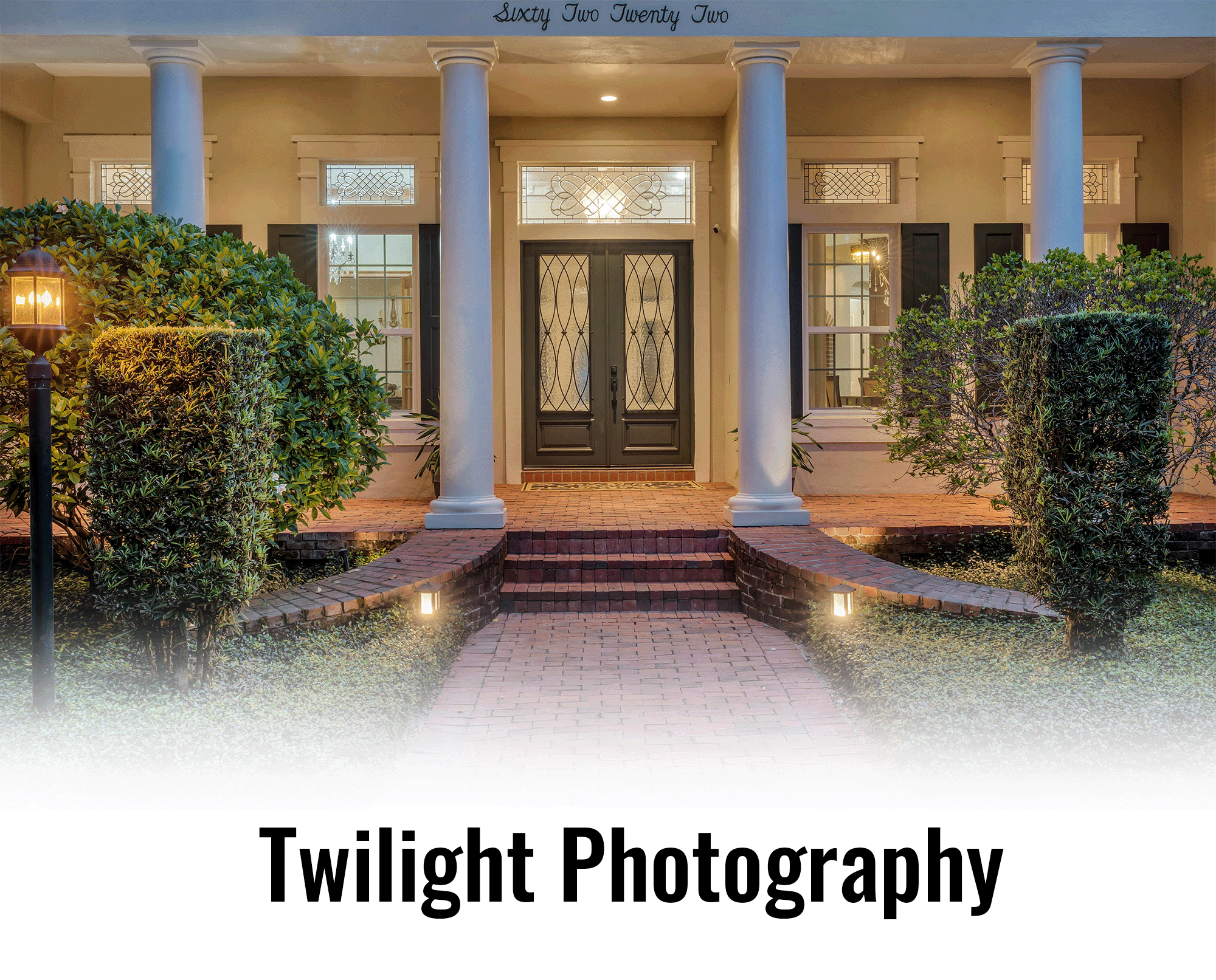 front of home with night lights in the evening